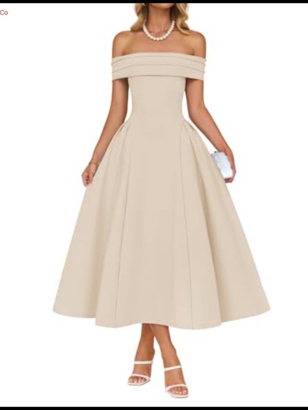 Off Shoulder Midi Cocktail Dress Short Sleeve Swing A Line Party Formal